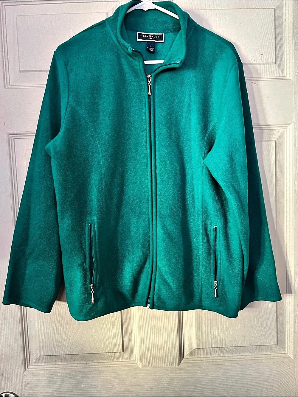 Karen Scott Fleece Full-Zip Jacket in Green Size Large Like New